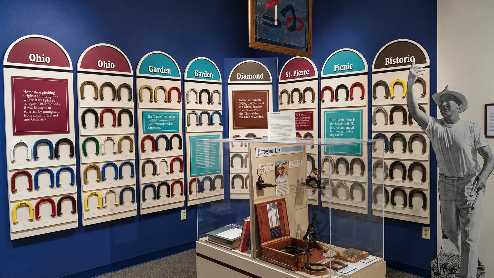 Historical display of horseshoe legends at the Quail Ridge Hall of Fame facility